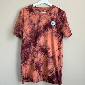 Dutch Bros Men Tie Dye Shirt Orange Brown Short Sleeve Hang Loose Medium